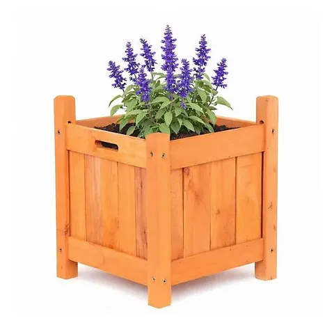 BOXED OYPLA GARDEN WOODEN SQUARE FLOWER PLANTER ORNAMENTAL PLANT POT  