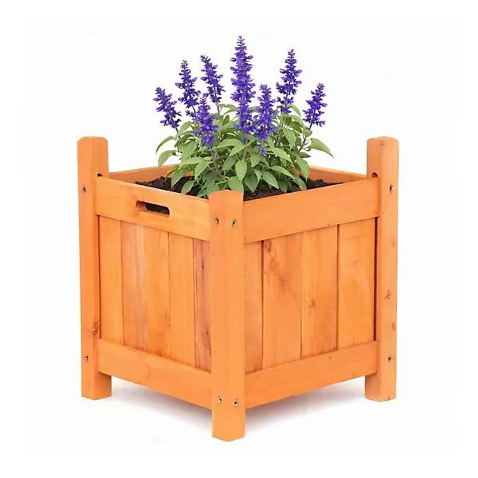 BOXED OYPLA GARDEN WOODEN SQUARE FLOWER PLANTER ORNAMENTAL PLANT POT  