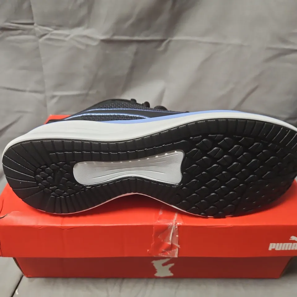 BOXED PUMA TRANSPORT MODERN TRAINERS – BLACK/ELECTRO PURPLE-WHITE, UK 5