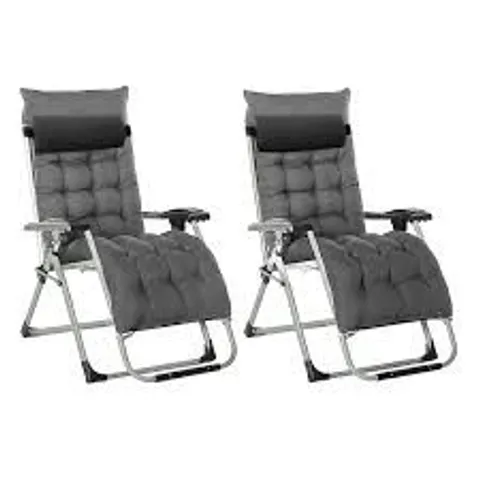 BOXED NEO ZERO GRAVITY GREY RECLINING SUN LOUNGER WITH PADDED CUSHIONS SET OF 2