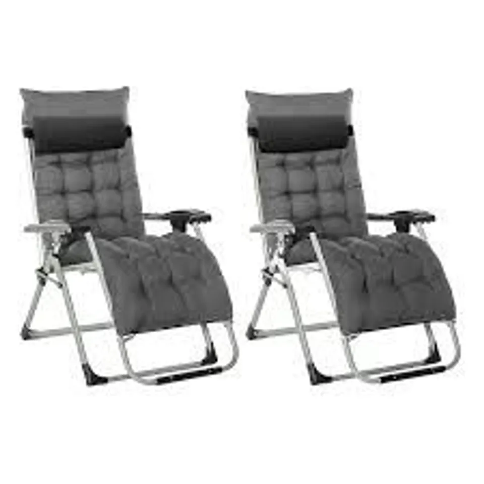 BOXED NEO ZERO GRAVITY GREY RECLINING SUN LOUNGER WITH PADDED CUSHIONS SET OF 2