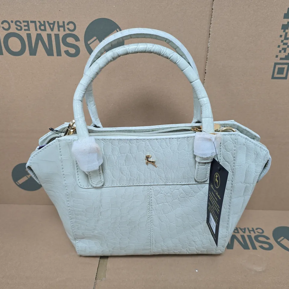 ASHWOOD LEATHER WHITE CROC-EMBOSSED HANDBAG WITH TOP HANDLES