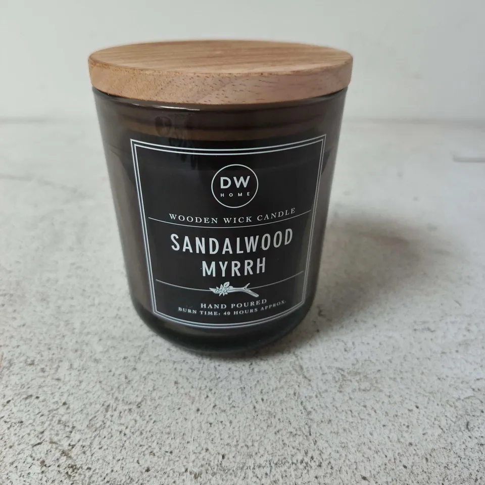DW HOME SANDALWOOD MYRRH WOODEN WICK CANDLE – GLASS JAR WITH WOODEN LID