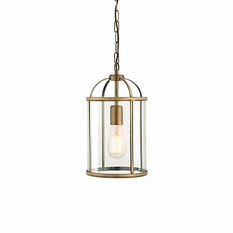 BOXED LUMINOSA LAMBETH 1 LIGHT CEILING PENDANT ANTIQUE BRASS, GLASS, E27