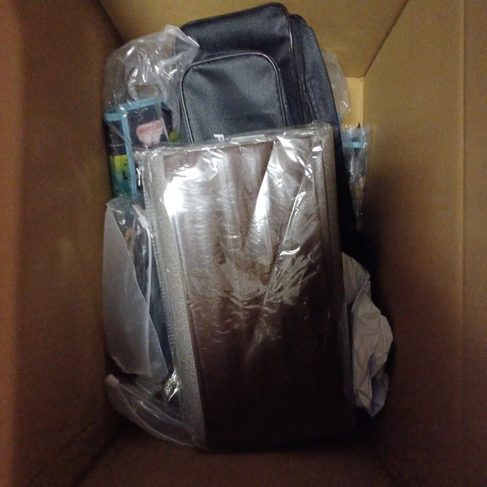 BOX OF APPROXIMATELY 10 ASSORTED HOUSEHOLD ITEMS TO CONTAIN HELL NIGHT SPANISH FILM BLURAY DVD, SHOE INSOLES SIZE SMALL, BOOK THE OTHER CHILD LUCY ATKINS ETC 