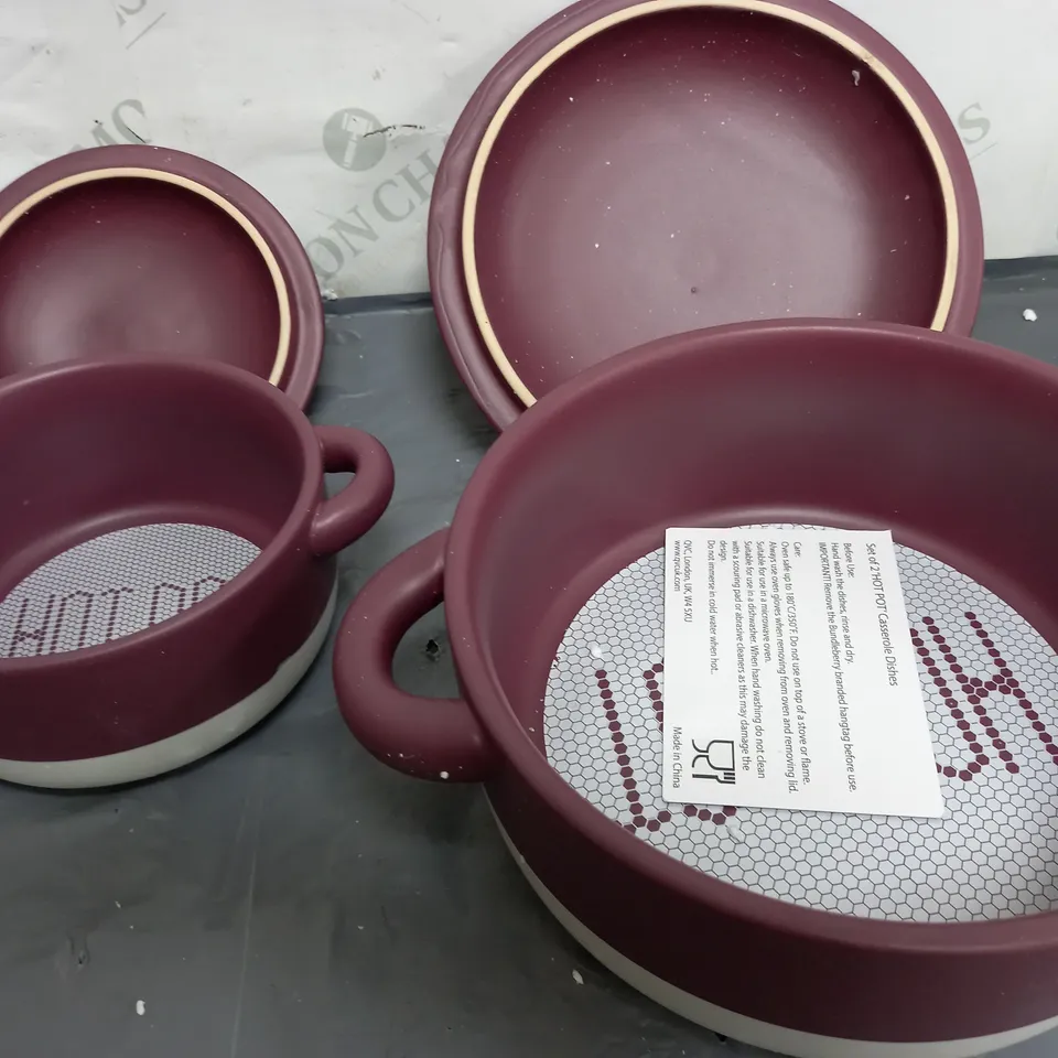 BUNDLEBERRY BY AMANDA HOLDEN PORCELAIN MEDIUM AND SMALL CASSEROLE DISH SET - PLUM & WHITE