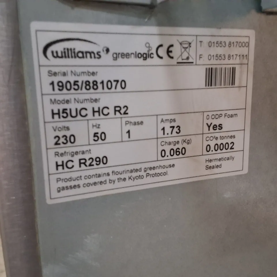 WILLIAMS H5UC HC R2 COMMERCIAL UNDERCOUNTER REFRIGERATOR