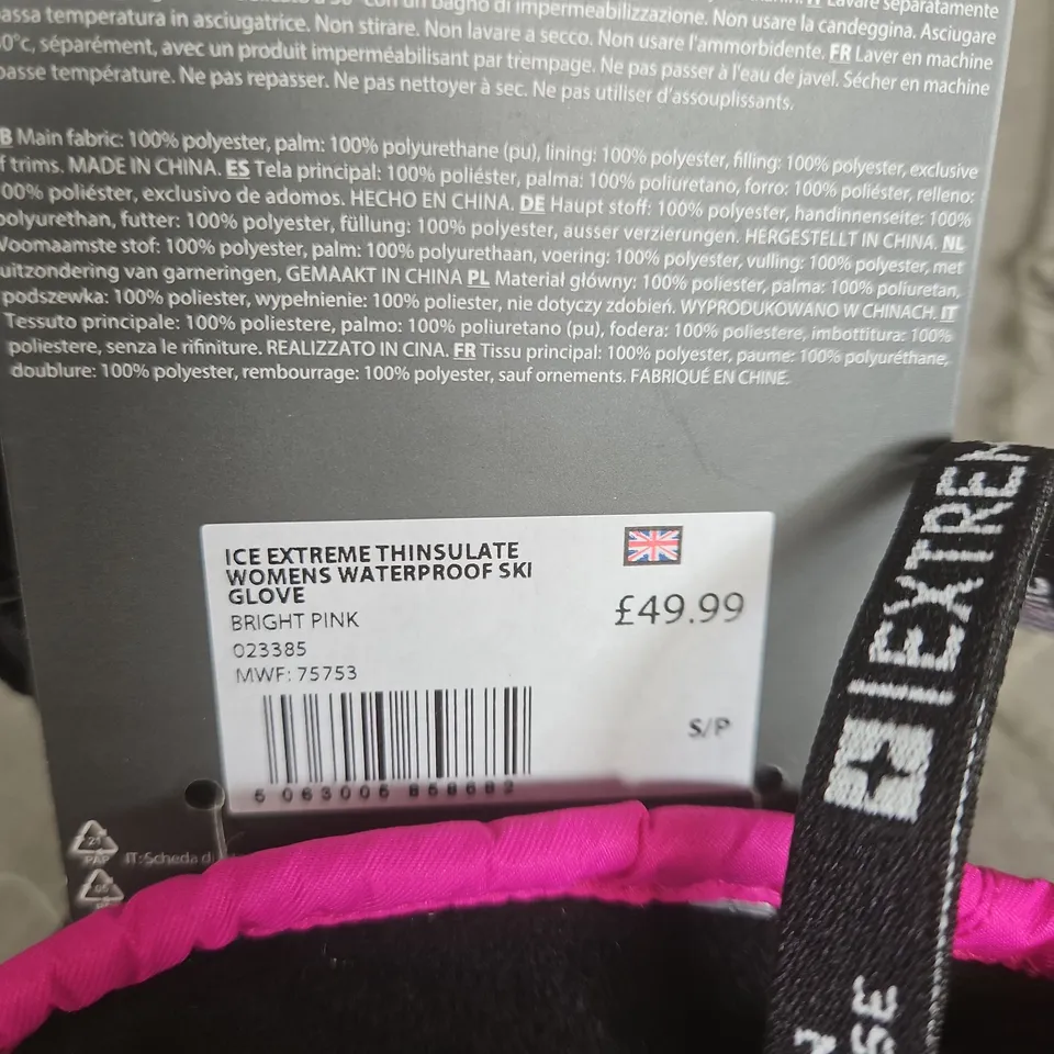 MOUNTAIN WAREHOUSE ICE EXTREME THINSULATE WOMENS WATERPROOF SKI GLOVES BRIGHT PINK SIZE S/P