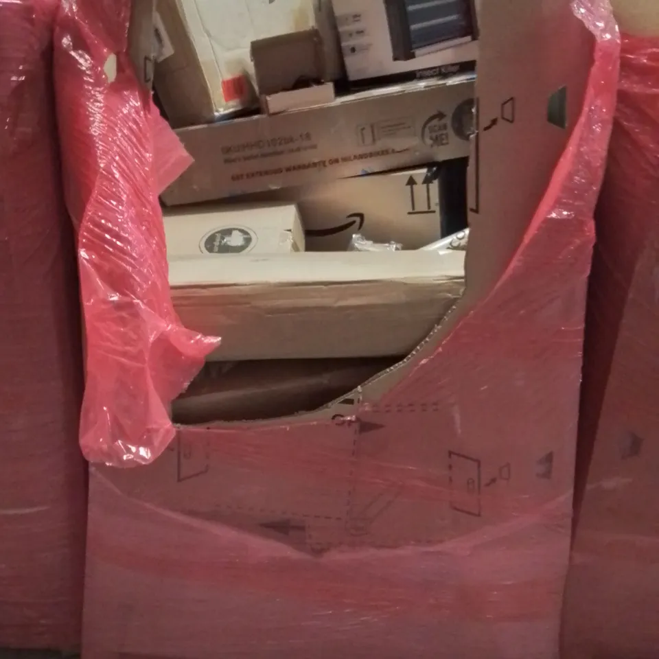 PALLET CONTAINING VARIOUS ASSORTED BOXED HOUSEHOLD ITEMS TO INCLUDE: LITHIUM BATTERY CHARGERS, INSECTVKILLER, CHAIR WITH FOOTSTOOL AND LOTS MORE UNMARKED BOXED ITEMS 