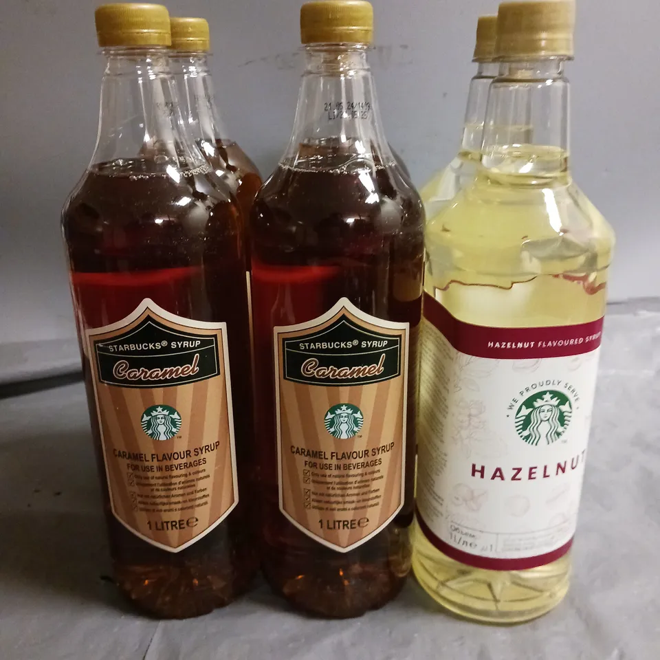 LOT OF 6 1-LITRE SYRUPS INCLUDES HAZELNUT AND CARAMEL