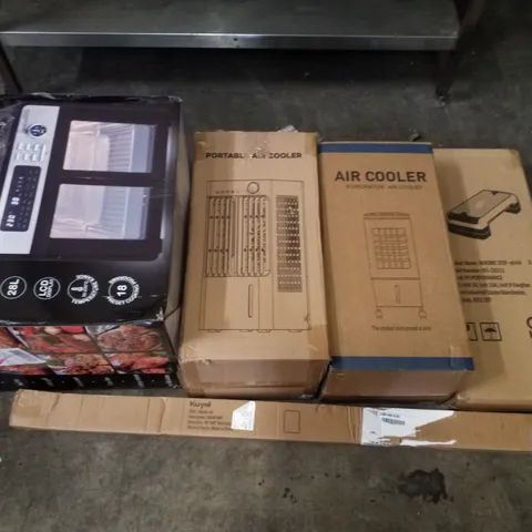 PALLET CONTAINING ASSORTED PRODUCTS INCLUDING DOUBLE DOOR OVEN, PORTABLE AIR COOLERS, AEROBIC STEP & CHAIR MAT