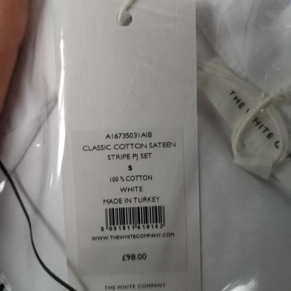 THE WHITE COMPANY CLASSIC COTTON SATEEN STRIPE PJ SET – WHITE, SIZE S