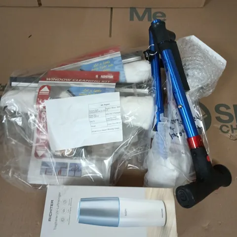 APPROXIMATELY 15 ASSORTED HOUSEHOLD ITEMS TO INCLUDE WALKING CANE, WINDOW CLEANER, AIR PURIFIER ETC 