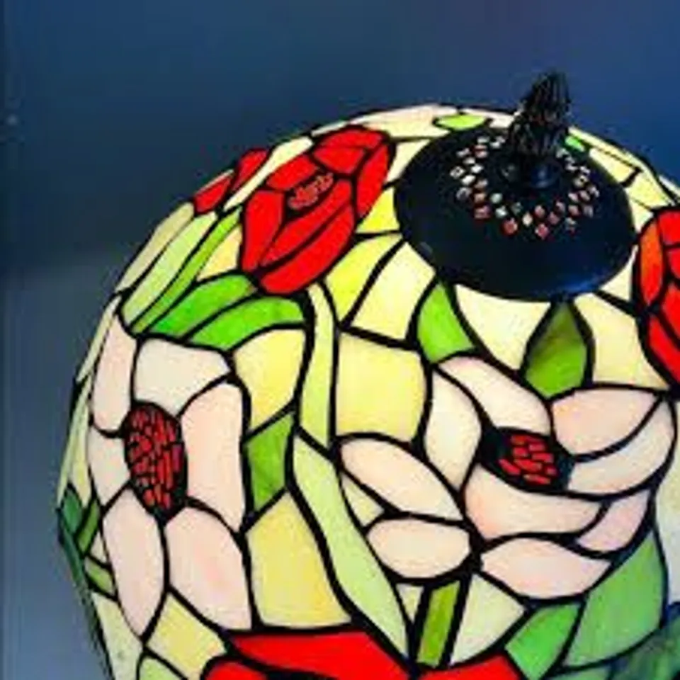 BOXED LOXTON LIGHTING 40CM POPPY STAINED GLASS SHADE WITH AB1 BRASS BULBHOLDER SUSPENSION SET (2 BOXES)