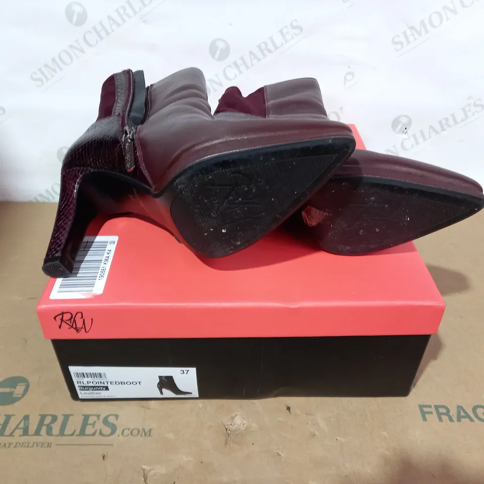 BOXED PAIR OF RUTH LANGSFORD HEELED BOOTS- SIZE 37 