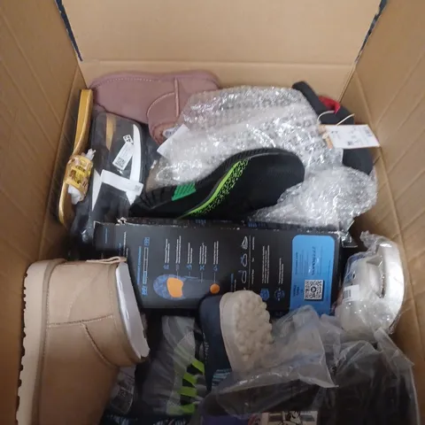 BOX OF APPROXIMATELY 6 PAIRS OF ASSORTED SHOES IN VARIOUS COLOUR, STYLES AND SIZES