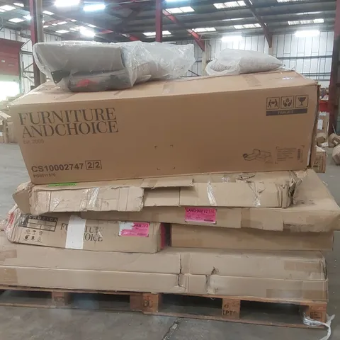 PALLET CONTAINING A LARGE QUANTITY OF ASSORTED DESIGNER FURNITURE PARTS INCLUDING: SOFA PARTS, BED PARTS ECT