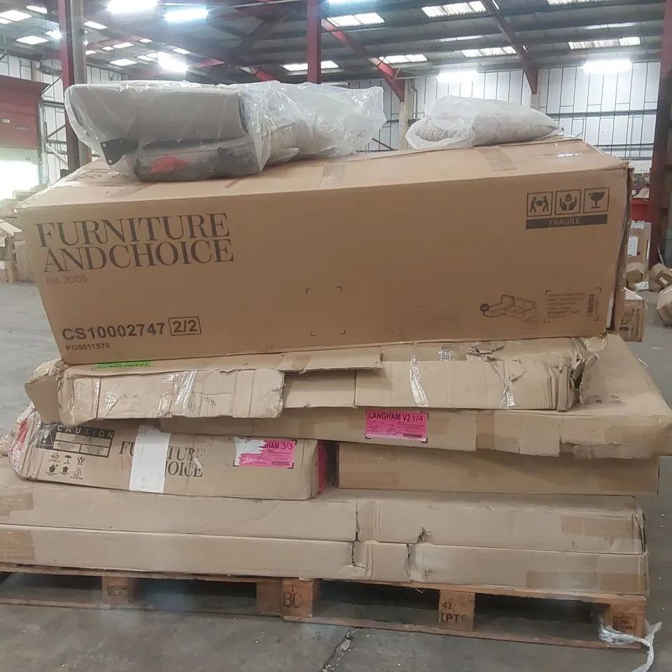 PALLET CONTAINING A LARGE QUANTITY OF ASSORTED DESIGNER FURNITURE PARTS INCLUDING: SOFA PARTS, BED PARTS ECT