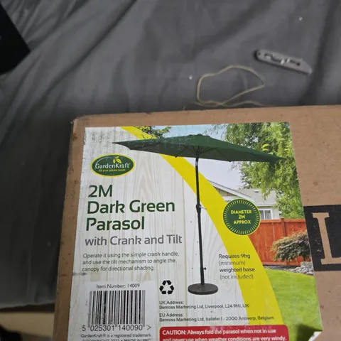 GARDENKRAFT 2M DARK GREEN PARASOL WITH CRANK & TILT – GARDEN & PATIO FURNITURE