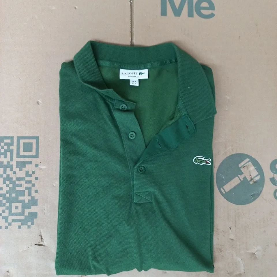 LACOSTE SHORT SLEEVE POLO TOP IN GREEN SIZE 4