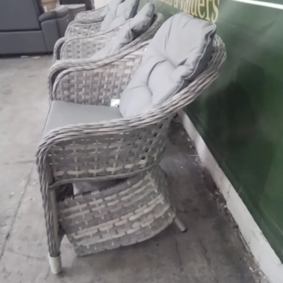 SET OF FOUR KRAMER GREY RATTAN GARDEN CHAIRS WITH CUSHIONS