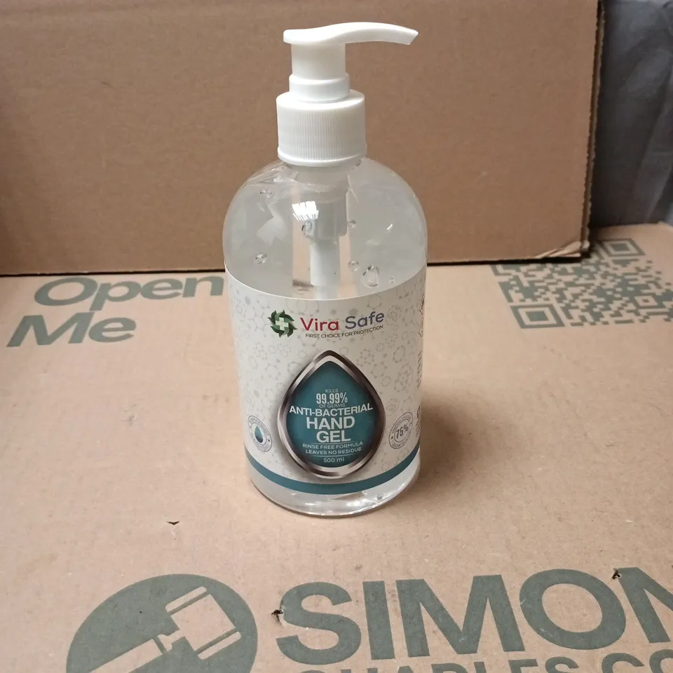 APPROXIMATELY 9 BOTTLES OF VIRA SAFE ANTI-BACTERIAL HAND GEL 500ML PER BOTTLE