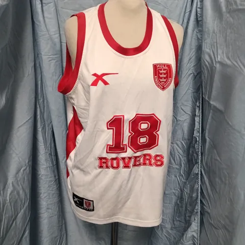 HULL KINGSTON ROVERS RUGBY LEAGUE VEST TOP – WHITE WITH RED TRIM, NUMBER 18
