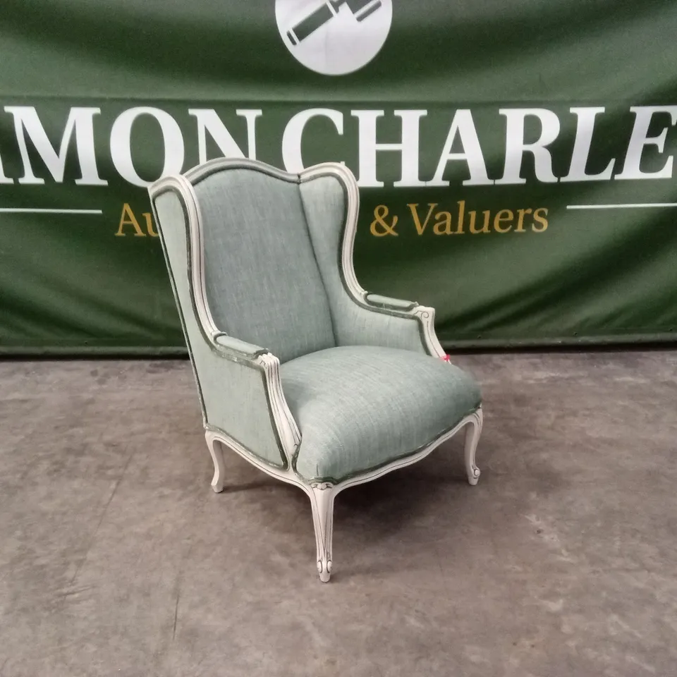 QUALITY HIGH-END DESIGNER FABRIC WINGBACK ACCENT CHAIR - GREEN