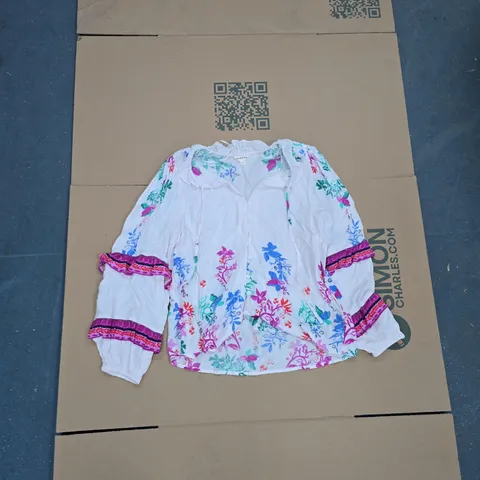 MONSOON WOMEN'S WHITE FLORAL EMBROIDERED BLOUSE - UK M