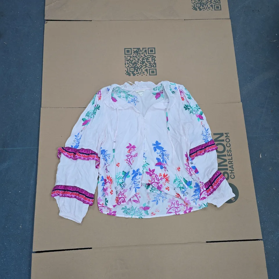 MONSOON WOMEN'S WHITE FLORAL EMBROIDERED BLOUSE - UK M