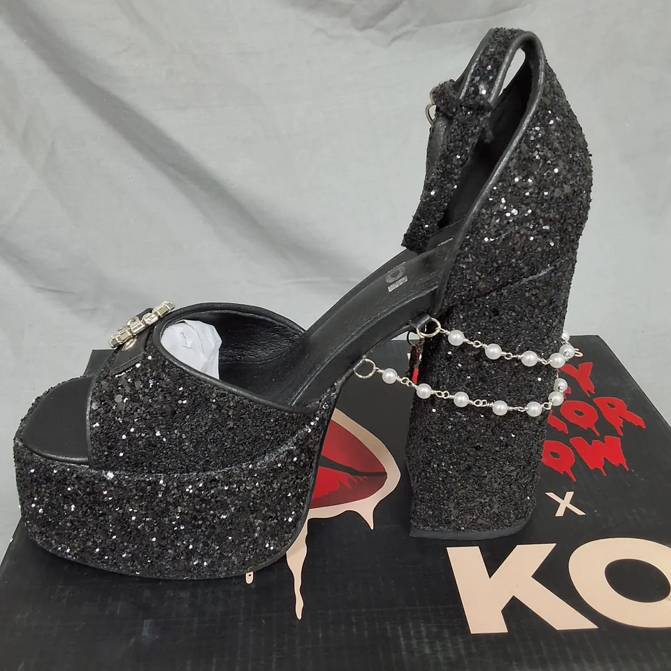 BOXED KOI X ROCKY HORROR SHOW FRASNK N FURTER CHERM HEELS BLACK - SIZE 4