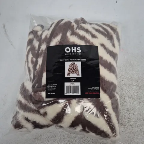 bagged ohs Teddy Zebra Print Half Zip Fleece β Brown, Size L/XL