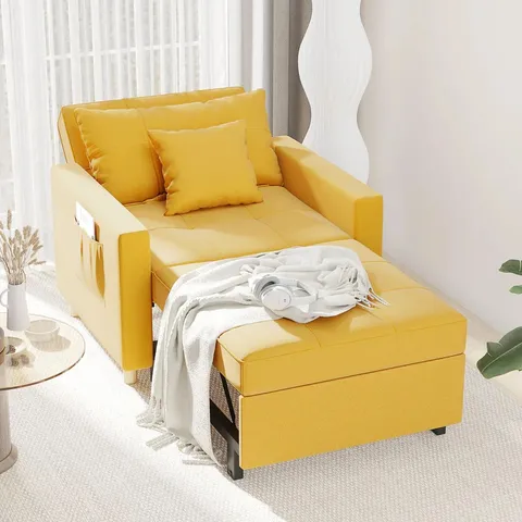 EMMA - LEIGH 1 SEATER FOLD OUT UPHOLSTERED SOFA BED IN YELLOW (2 BOXES)