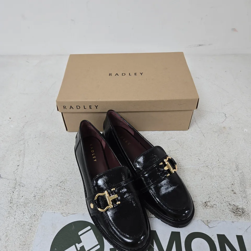 RADLEY LINDEN ROW LADIES' BLACK PATENT LEATHER LOAFERS – UK 6 (EU 39, US 8) – BOXED