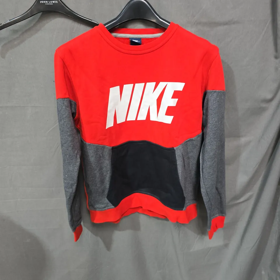 NIKE RED COLOUR-BLOCK LONG-SLEEVE SWEATSHIRT, SIZE M (MEN'S)