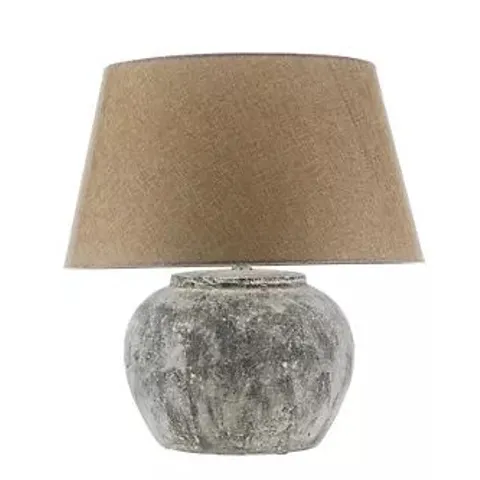 OTTERS BROOK WEATHERED CERAMIC LAMP WITH BEIGE LAMP SHADE