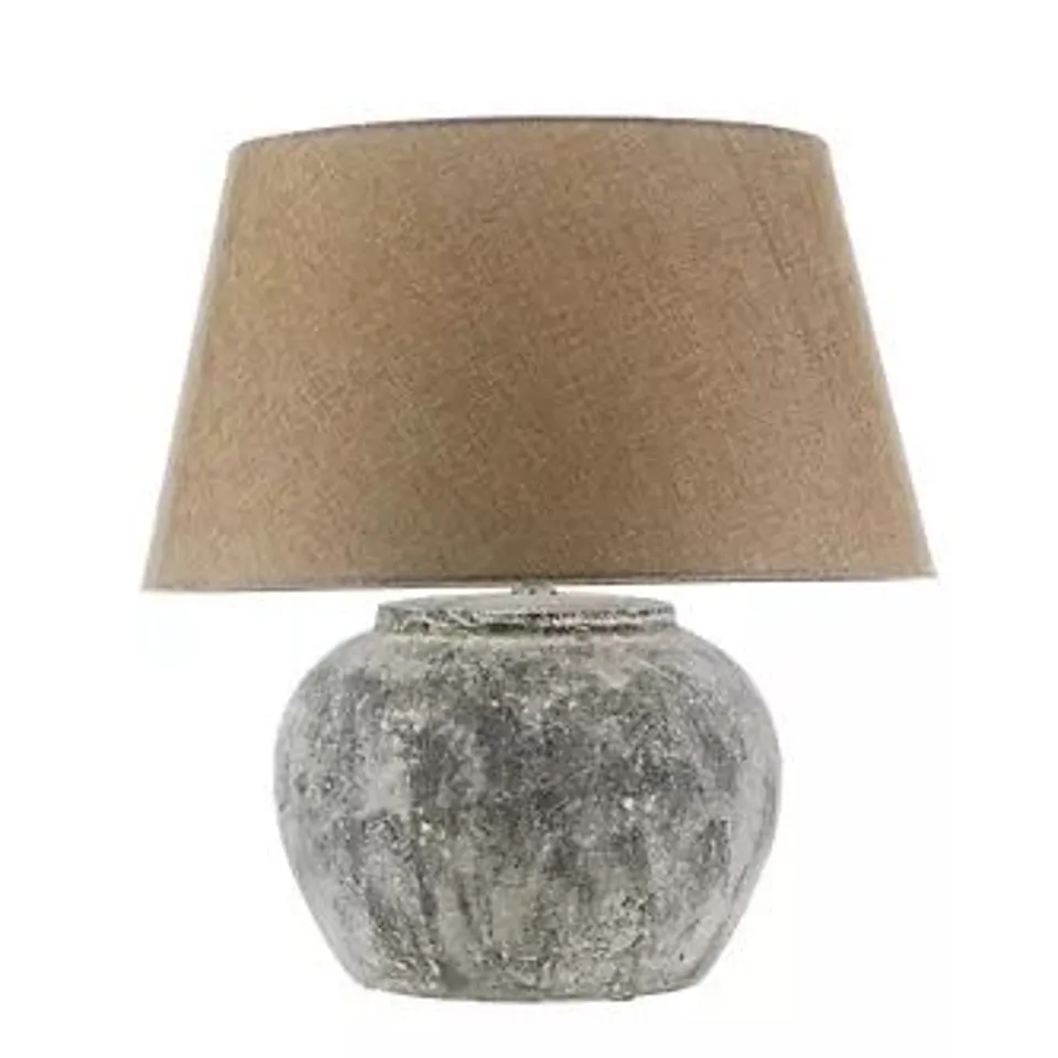 OTTERS BROOK WEATHERED CERAMIC LAMP WITH BEIGE LAMP SHADE