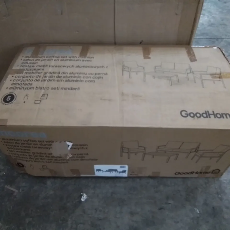 BOXED GOODHOME MOOREA 4-PIECE ALUMINIUM FRAME GARDEN COFFEE SET WITH CUSHIONS 