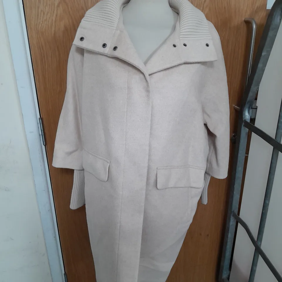COMMA 50% WOOL LONG COAT IN BEIGE SIZE 12 RRP £187.61