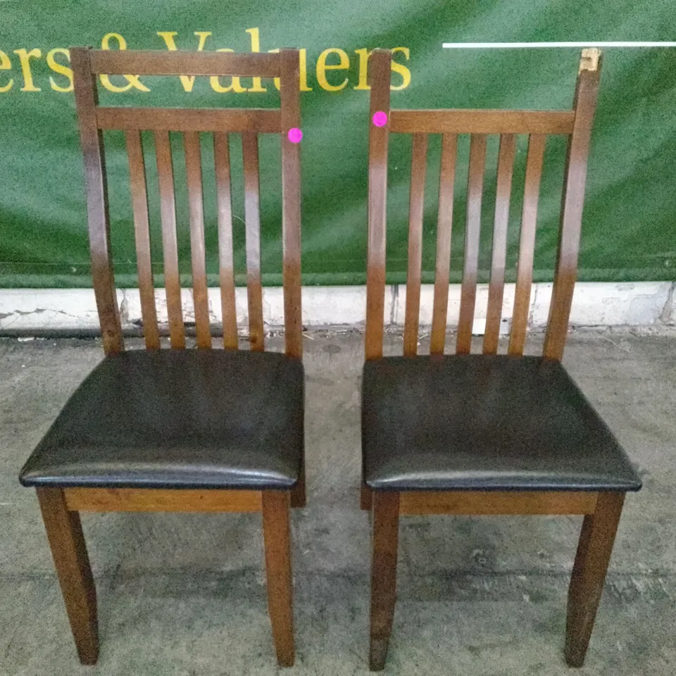 SET OF 2 NEW JAVA DARK WOOD DINING CHAIRS (BLACK LEATHER SEAT PAD)