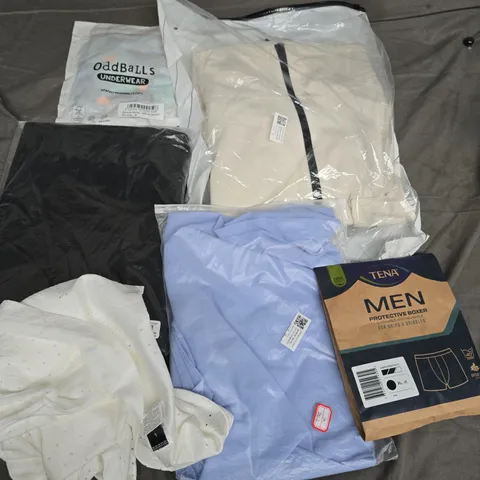 APPROXIMATELY 35 ASSORTED CLOTHING ITEMS IN VARIOUS SIZES, STYLES & COLOURS TO INCLUDE ODD BALLS BOXERS, JACKET, TOPS, ETC - COLLECTION ONLY