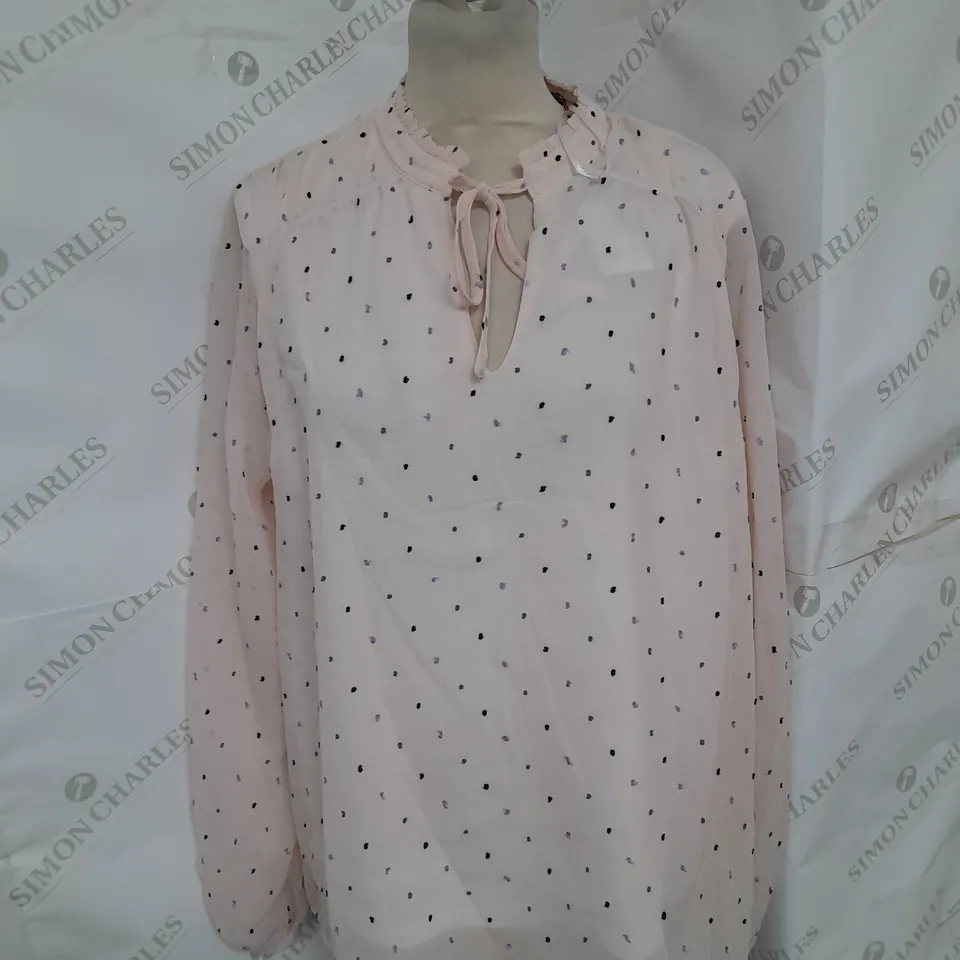 KLASS SHEER SPOTTED CREPE BLOUSE IN PALE PINK SIZE 14