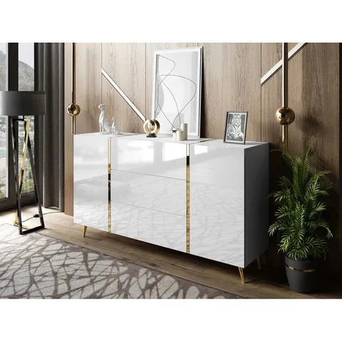 BOXED WALDOBORO 150cm wide SIDEBOARD WHITE GLOSS (3 BOXES)