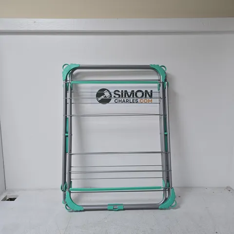 FOLDABLE CLOTHES AIRER WITH TEAL CORNERS – INDOOR DRYING RACK UNBOXED
