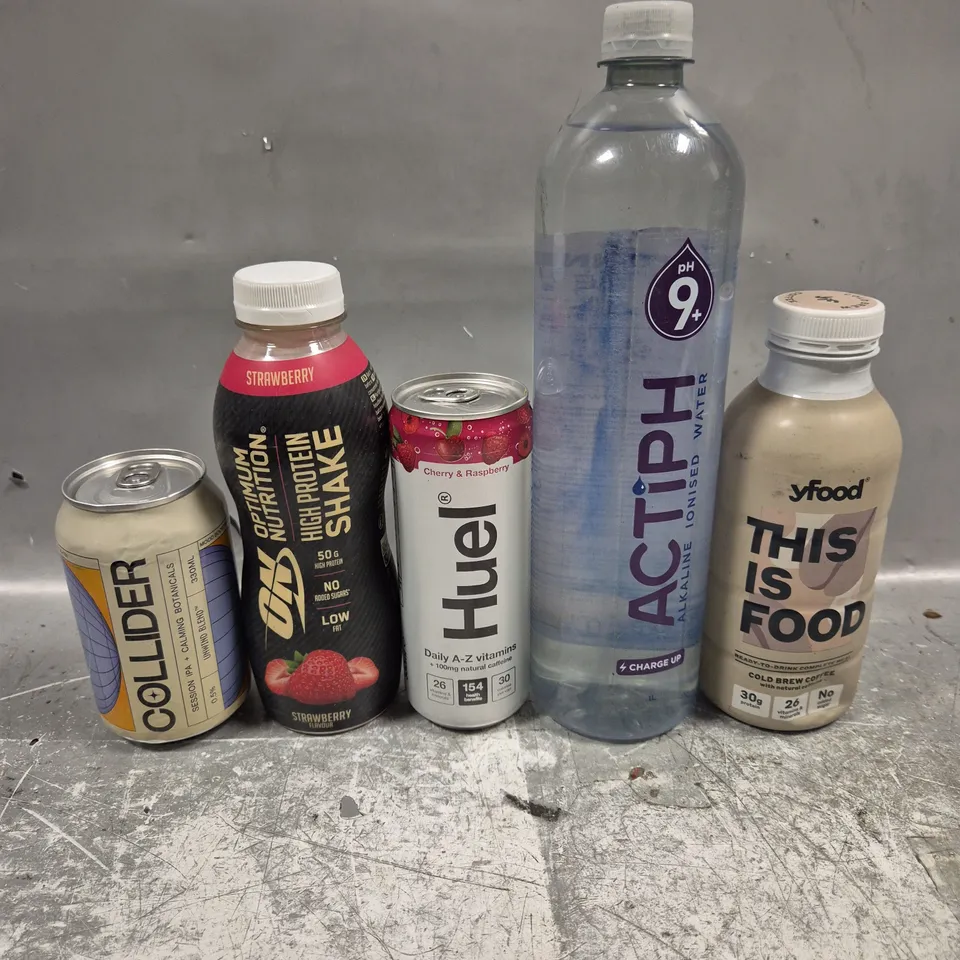 APPROXIMATELY 10 ASSORTED DRINKING PRODUCTS TO INCLUDE IONISED WATER, HUEL, YFOOD COFFEE BREW ETC 