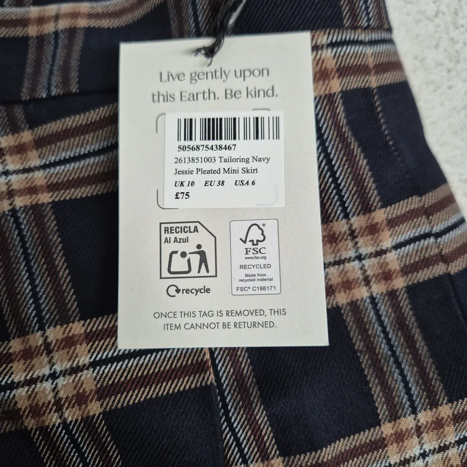 NOBODY'S CHILD NAVY PLAID PLEATED MINI SKIRT – UK 10