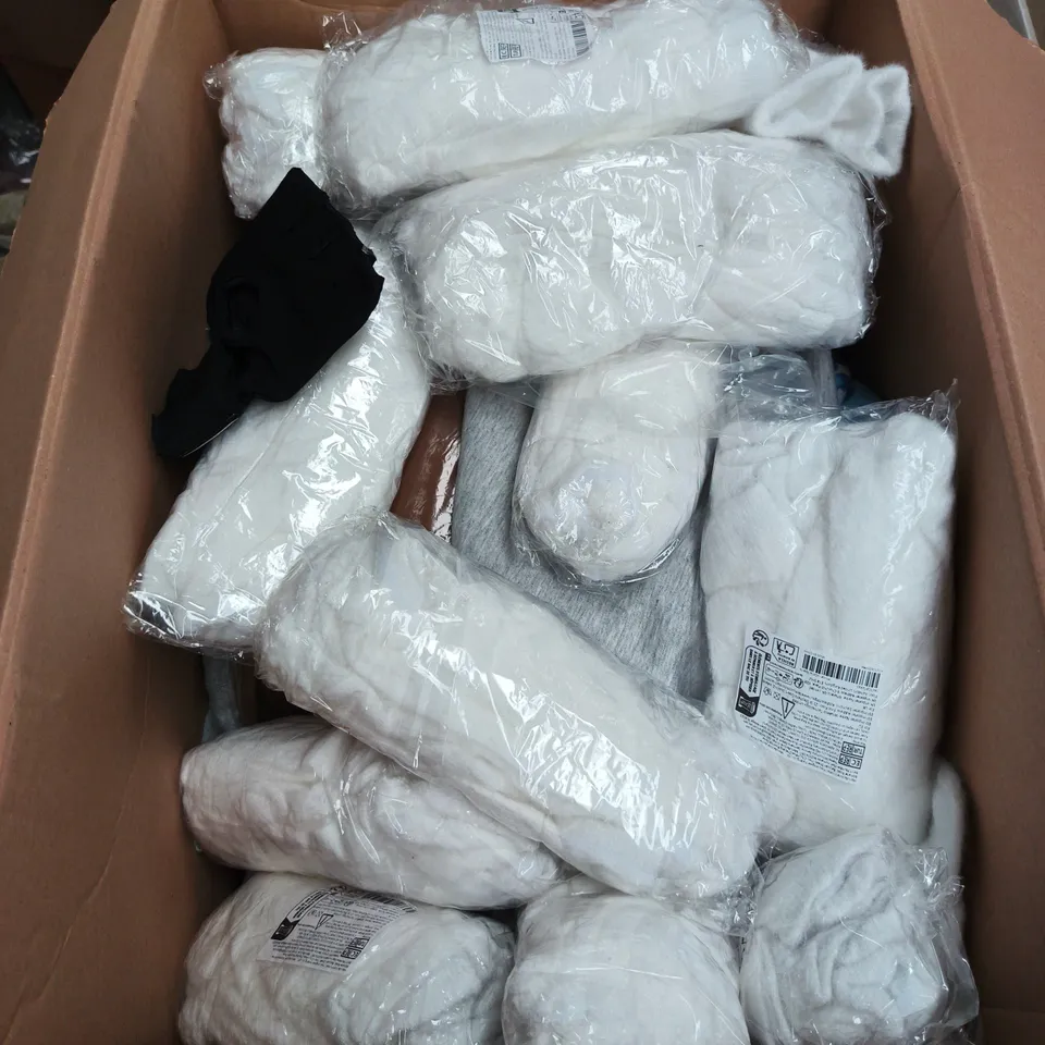 LARGE BOX OF APPROXIMATELY 25 ASSORTED CLOTHING ITEMS IN VARIOUS COLOURS, STYLES AND SIZES - COLLECTION ONLY