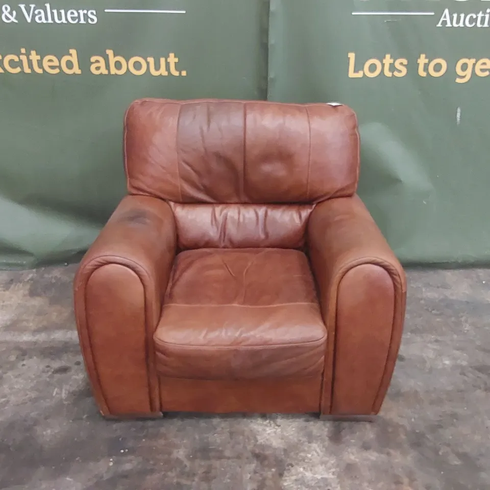 QUALITY DESIGNER BROWN FAUX LEATHER ARMCHAIR