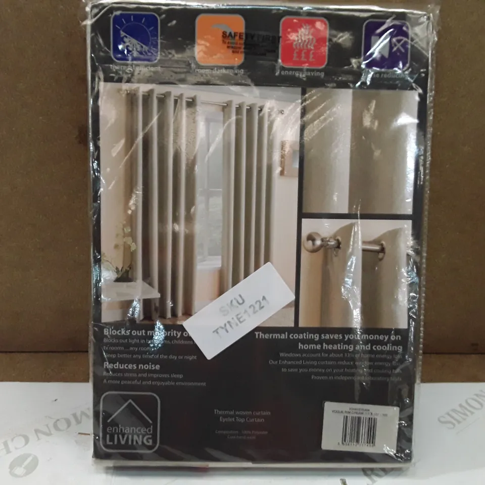 BRAND NEW ENHANCED LIVING BLACK OUT THERMAL CURTAINS - 117CM X 137CM (CREAM)