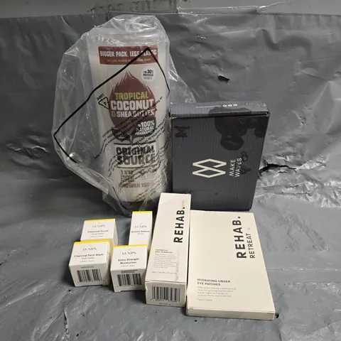 APPROXIMATEY 20 ASSORTED HEALTH AND BEAUTY PRODUCTS TO INCLUDE - REHAB HYDRATING UNDER EYE PATCHES - LUMIN SKINCARE - MAKE WAVES DEODORANT - ETC